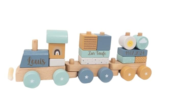 Holz Eisenbahn personalisiert- Regenbogen petrol Holz Zug Regenbogen MiniPiShop 