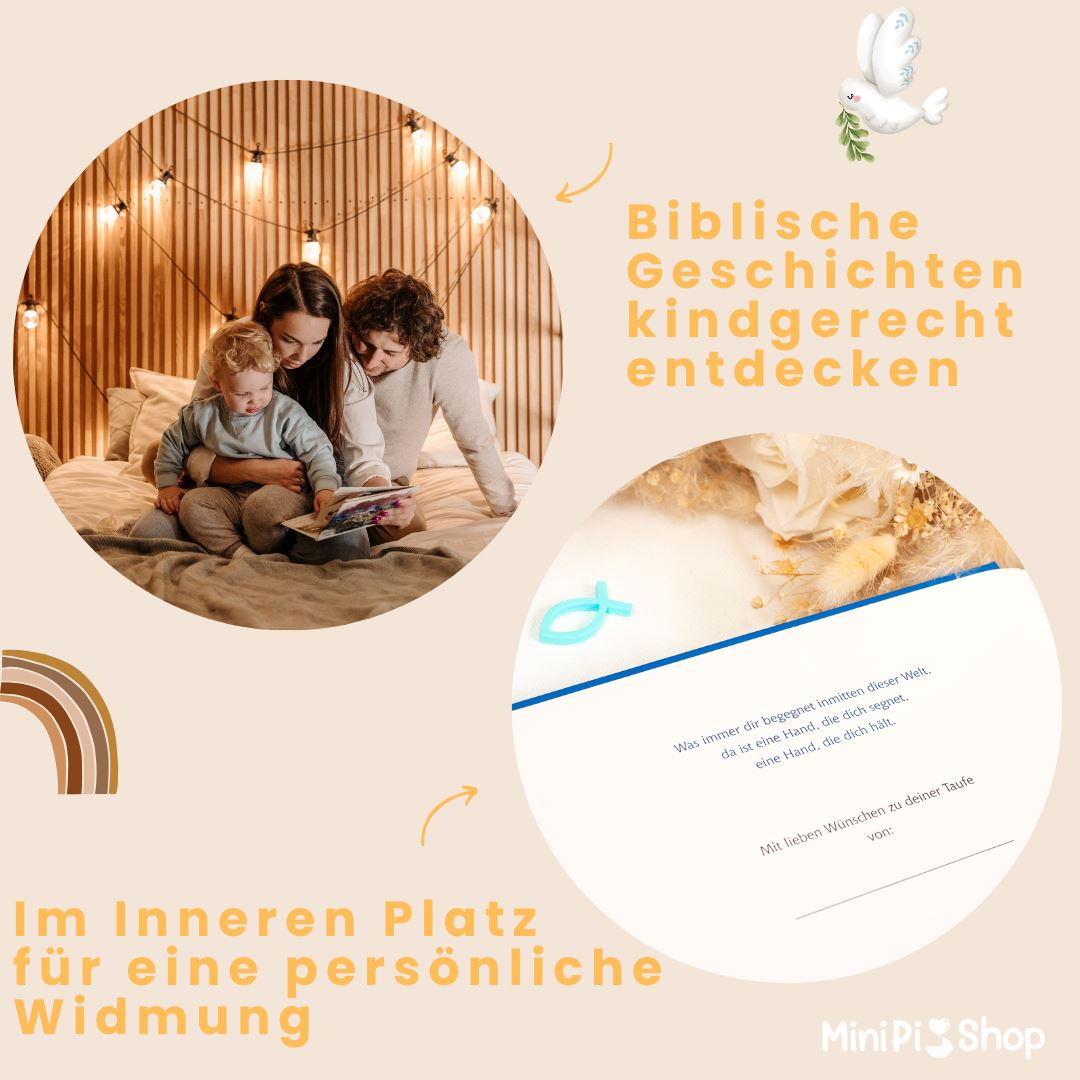 Kinderbibel personalisiert - Taufgeschenk mit Kreuz aus Holz Buch minipishop 