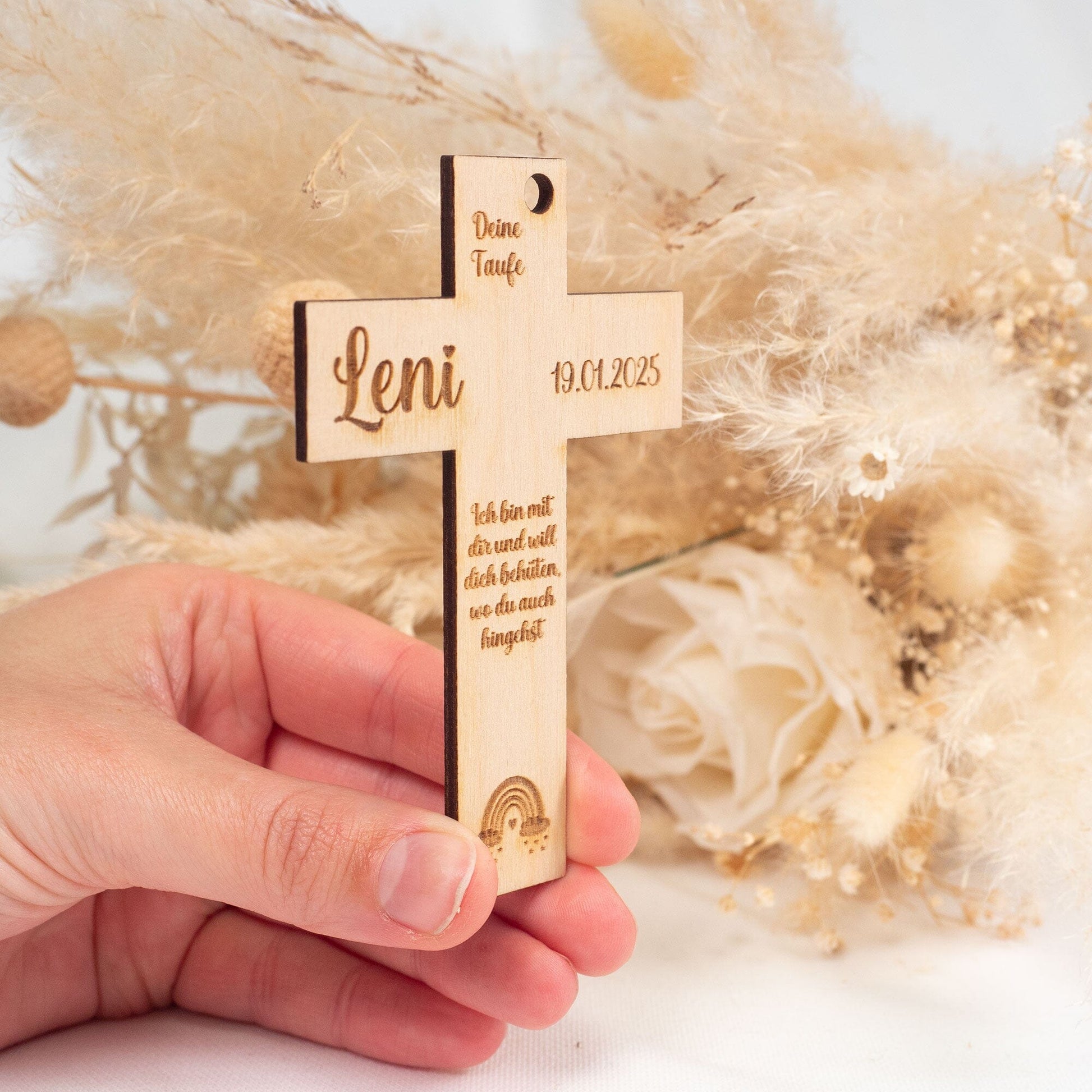 Kinderbibel personalisiert - Taufgeschenk mit Kreuz aus Holz Buch minipishop 