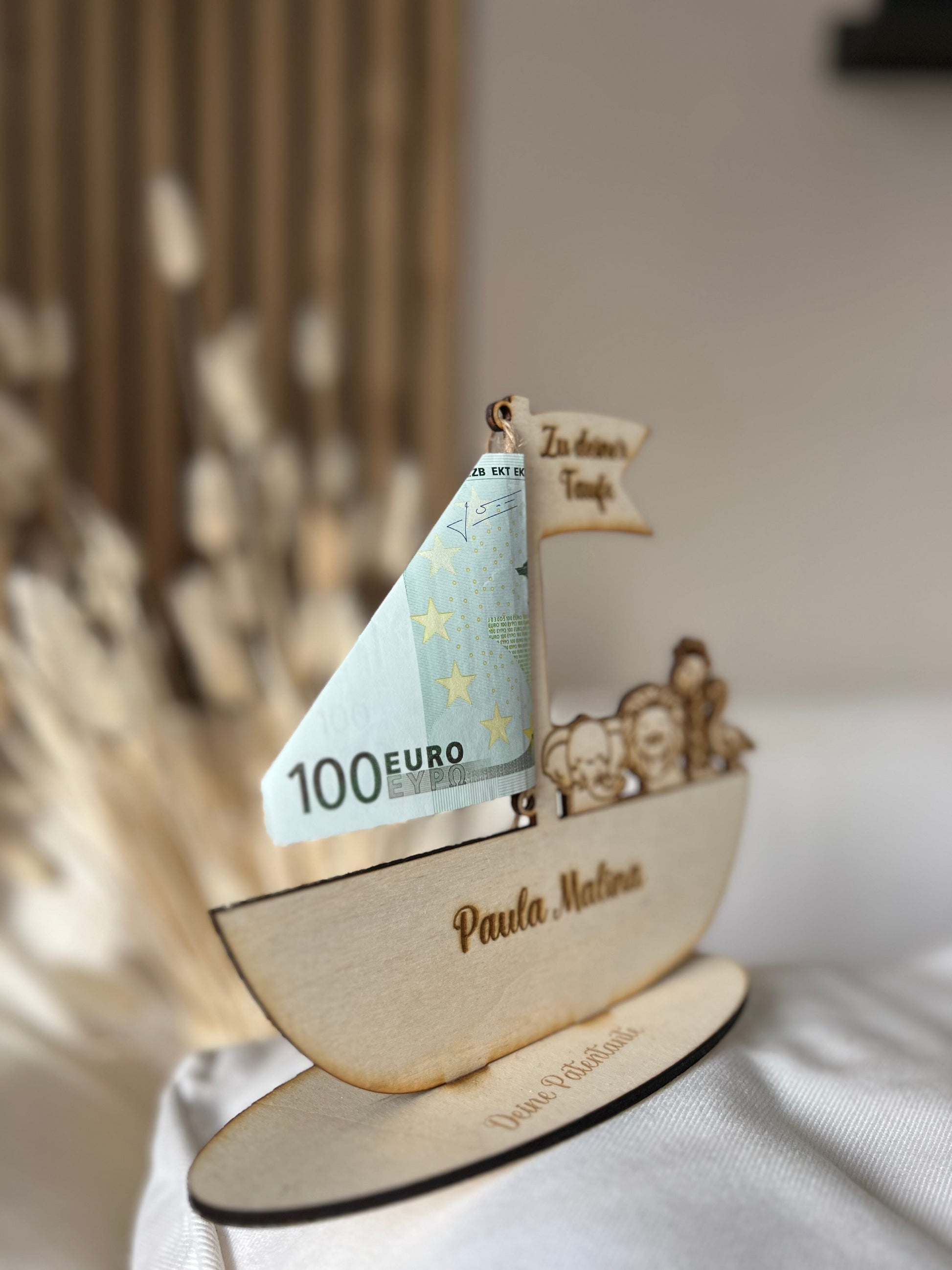 Taufgeschenk personalisiert Arche Noah als Geldgeschenk aus Holz Holzanhänger minipishop 